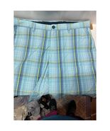 Tommy Bahama Shorts 10” Golf Casual Blue Aqua Yellow Flat Plaid Men’s Si... - $27.45