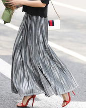 Silver Long Pleated Skirt Outfit Women Full Pleated Party Skirt US0-US18 image 5