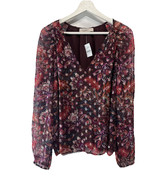 Loft Boho Chiffon Blouse Lined Long Sleeve NEW Large  - $40.70 CAD