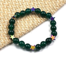 Dark Green Jade &amp; Hematite 8 mm Bead 7.5&quot; Stretch Bracelet SSB-63 - £10.88 GBP