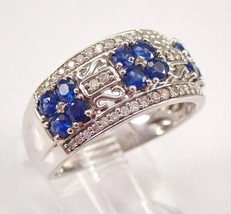 14k White Gold Plated Silver1.30Ct Simulated Blue Sapphire Engagement Ring Women - £100.10 GBP