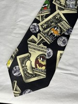 Vintage Looney Tunes Tie 1998 Bugs Taz Daffy Marvin Cash Black Polyester - $10.00
