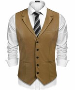 Chaleco Abrigo Hombres Piel de Cordero Real Clásico Botón Chaqueta Cuero... - $220.95 CAD+