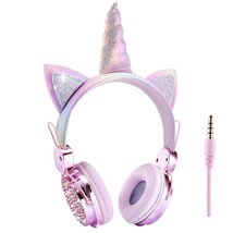 Unicorn Kids Headphones With Microphone,Wired Over Ear Cute Girl Headsets For Ch - £24.54 GBP