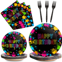 Neon Party Paper Plate and Napkins Neon Birthday Party Decorations 96 Pcs - Glow - £25.74 GBP