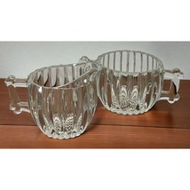 Vtg Jeanette Glass Cream and Sugar Bowl Clear Ribbed Hobnail Base - £11.95 GBP