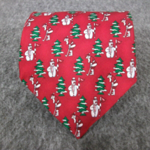 Hallmark Holiday Traditions Men&#39;s Tie Red Christmas Snowman Santa Golf Tree - £7.82 GBP