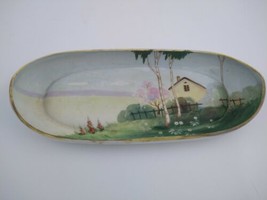 Nippon Morimura Antique Porcelain Hand Painted Tray w/ Cottage Country Scene - £28.66 GBP