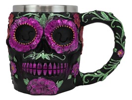 Ebros Gothic Black Red Pink Green Day of The Dead Sugar Skull Mug 12 Oz - £19.68 GBP