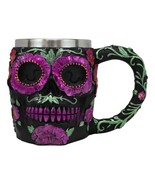 Ebros Gothic Black Red Pink Green Day of The Dead Sugar Skull Mug 12 Oz - $34.16 CAD