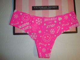 NEW VICTORIA&#39;S SECRET &quot;PINK&quot; NO SHOW THONG ATOMIC PINK CHRISTMAS HOLIDAY... - £8.38 GBP