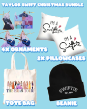 Taylor Swift Swiftie 8pc Christmas Bundle Ornaments Beanie Tote Bag Pillowcases - £46.64 GBP