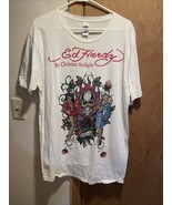 Ed Hardy Designs Stone Encrusted Skull W/ 2 Ladies Men’s White T-shirt S... - $47.37 CAD