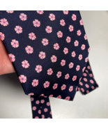 Merona Mens Necktie Silk Dark Navy Blue Pink Flower Floral Fairycore Nec... - £11.08 GBP