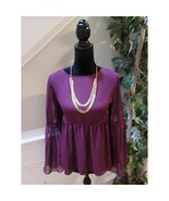 Stylus Top Women’s Size Medium Purple 100% Polyester Peplum Hem Bell Sle... - $34.63 CAD