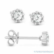 0.34ct Round Cut White Topaz &amp; Diamond Pave Baby Stud Earrings in 14k White Gold - £168.08 GBP