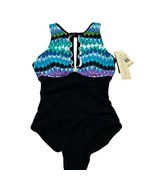 Profile by Gottex Swimsuit Womens 10 Moroccan Escape V Neck Black Geo On... - $63.99 CAD