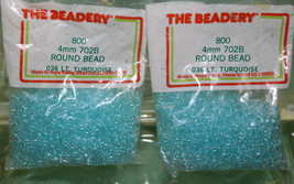 4mm ROUND BEADS THE BEADERY PLASTIC LT. TURQUOISE 2 PACKAGES 1,600 COUNT - £3.14 GBP