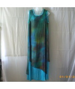 Long sleeveless silk &amp; rayon blue dress with multicoloured sheer layer, ... - £55.75 GBP