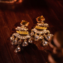 Medieval Vintage Colored Gems Baroque Zircon Micro-tassel Temperament Earrings - £44.50 GBP