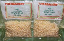 4mm ROUND BEADS THE BEADERY PLASTIC IVORY 2 PACKAGES 1,600 COUNT - $3.99