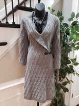 Calvin Klein Women&#39;s Gray Long Sleeve Shawl Collar Knee Length Sweater D... - £28.16 GBP