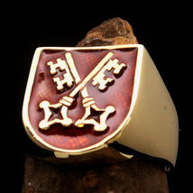 Perfect Mens Secret Pinky shield Ring orange crossed Skeleton Keys - sol... - £22.38 GBP+