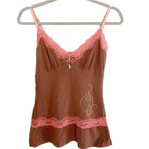 Baby Phat Vintage 90&#39;s Brown Pink Lace Trim Cami Small - £21.04 GBP