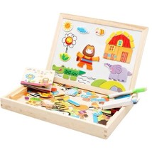 Wooden Montessori Magnetic Kids Educational Puzzle Toy Whiteboard Chalkb... - £12.46 GBP