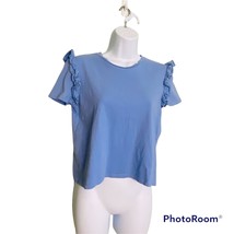 ZARA SIZE Small Cropped Blue Top Ruffle Trim *FLAW* - £6.12 GBP