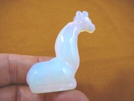 (Y-GIR-SI-723) sitting white GIRAFFE carving FIGURINE gemstone I love gi... - $19.74