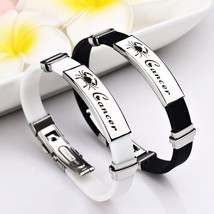 12 Constellations Signs Stainless Steel Bracelets Women Rubber Charm 12 Zodiac C - £11.11 GBP