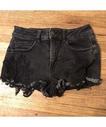 American Eagle Shorts Womens 4 Black Cut-Off Shortie Hi-Rise Dark Wash Lace - £8.84 GBP