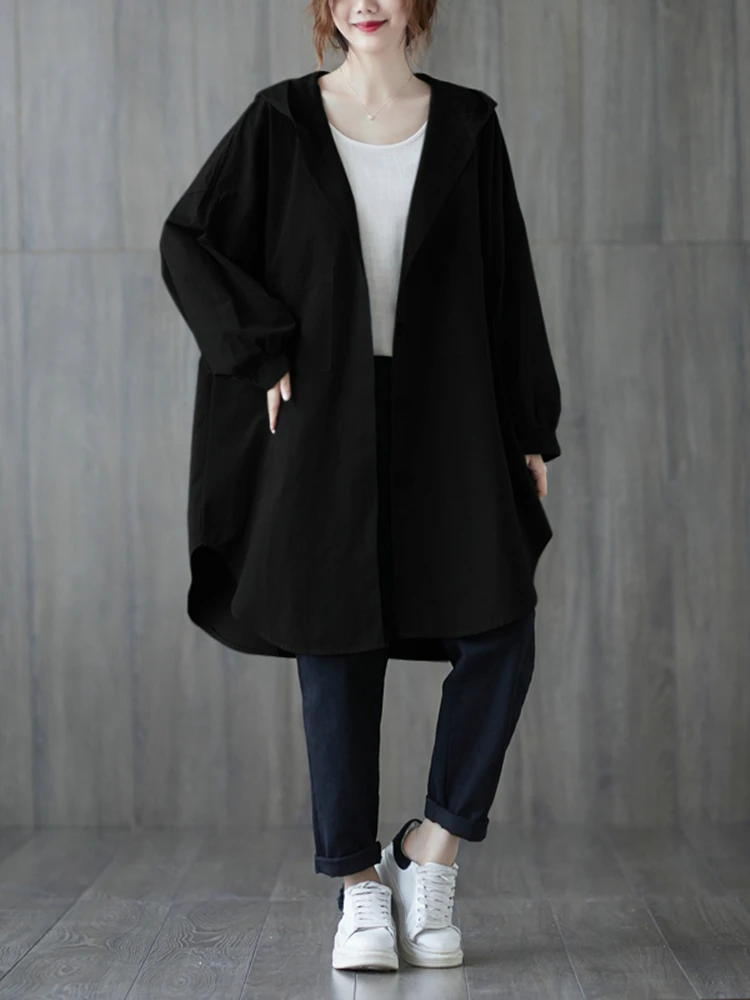 Oversized  Spring Autumn New Casual Hooded Long Shirt Coat Ladies s Big Size Coa - £150.96 GBP