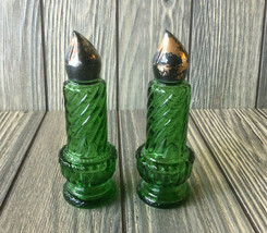 Set of 2 Avon Green Glass Christmas Candle Perfume Bottles - $7.59