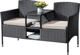 Flamaker Outdoor Furniture Patio Loveseat Wicker 2-Seat With Built-In, B... - $134.92