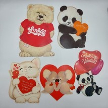 Vtg Valentines Day Cardboard Die Cut Decor Lot of 5 Bears Kitten Koala Panda - £17.80 GBP