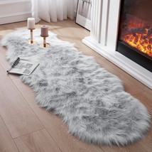 Faux Fur Rug For Bedroom, Gray Fluffy Rug Soft Sheepskin Runner Rug Sofa Couch - £35.40 GBP