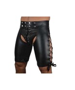 Men&#39;s Real Cowhide Leather Chaps Shorts Laces Up Chaps Cuir Schwarz BLUF... - $147.07 CAD