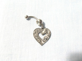 Heart with Horse Head and Engraved Flowing Mane 14g Clear CZ Belly Ring Barbell - £8.02 GBP