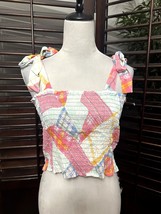 BP. Women&#39;s Multi Pastel Color Crop Smocked Top Tie Shoulder L NWOT - £9.55 GBP