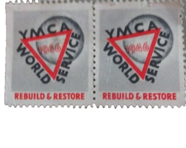 Rare YMCA 1946 World Service Rebuild &amp; Restore Postage Stamp Red Triangle Symbol - £42.83 GBP
