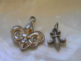 Estate Lot of 2 Silvertone Fleur Di Lis Pendants or Charms – largest one is 1.25 - £6.85 GBP