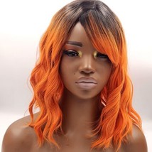Ombre Orange Bob Wigs 14inch Short Curly Wigs Black to Orange Ombre Wigs 2 Tones - $17.82