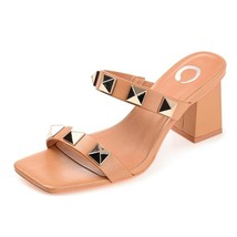Journee Collection Women 8.5 Tan Studded Kirian Strappy Block Heels NIB SH9 - $24.49