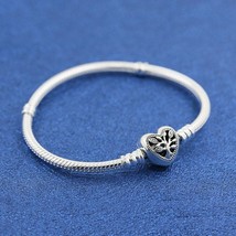 925 Sterling Silver Moments Family Tree Heart Clasp Snake Chain Bracelet  - £26.86 GBP+