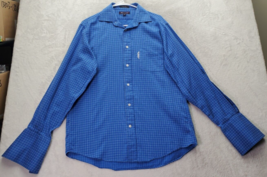 Façonnable Dress Shirt Men Size 15.5 L Blue Check Long Sleeve Collar Button Down - £13.02 GBP