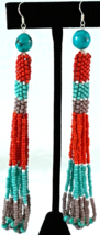 Seed Bead Dangle Earrings Turquoise Red &amp; Lavender - $25.99