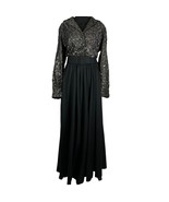 Vintage 60s 70s Maxi Dress Womens Med Black &amp; Gold Sequin Belted Evening... - $88.93 CAD