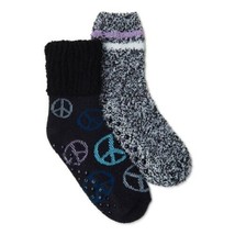 Joyspun Women&#39;s Luxury Lounge Socks W Grippers 2 Pair Peace Sign Shoe Si... - £8.40 GBP